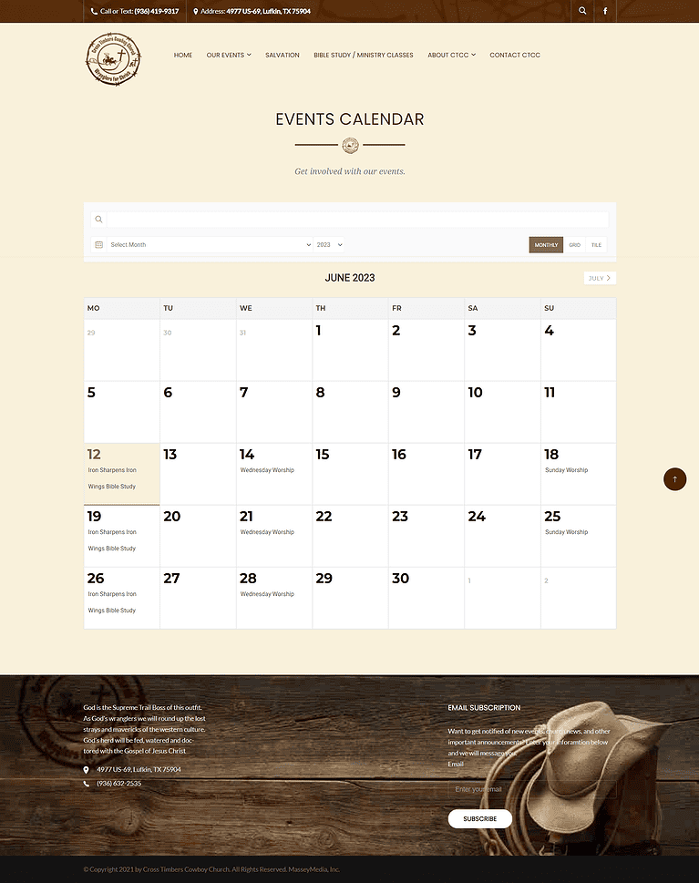 Crossroads Cowboy Church - Website Design Screenshot - Lufkin, TX - East Texas Website Design
