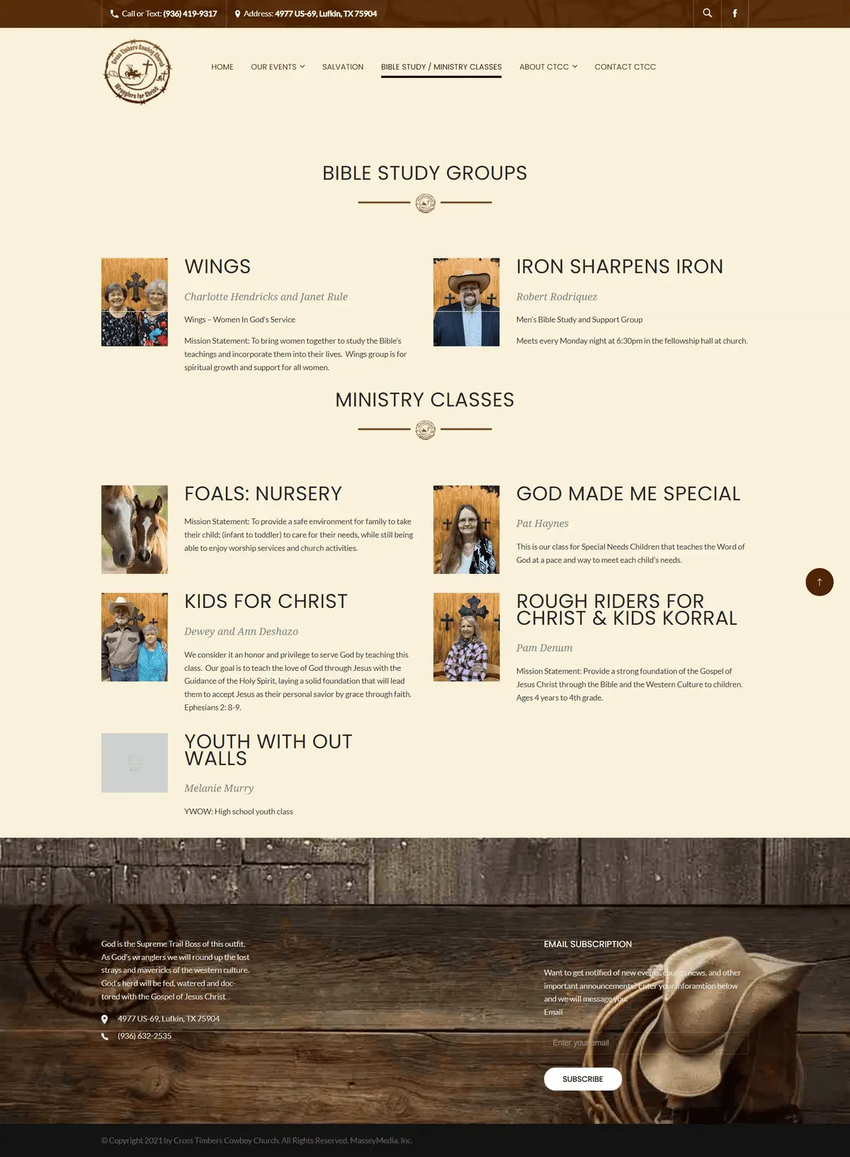 Crossroads cowboy church - website design screenshot - lufkin, tx - east texas website design