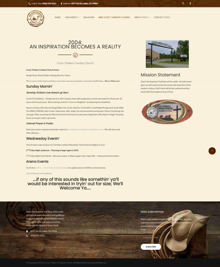 Crossroads Cowboy Church - Website Design Screenshot - Lufkin, TX - East Texas Website Design