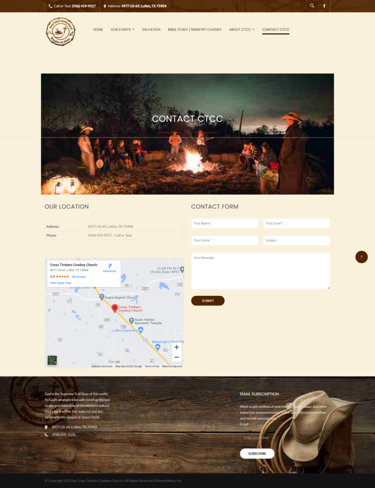 Crossroads Cowboy Church - Website Design Screenshot - Lufkin, TX - East Texas Website Design