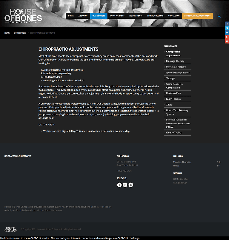 House of Bones Chiro Website Design Screenshot - Texas Website Design