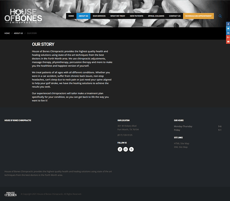 House of Bones Chiro Website Design Screenshot - Texas Website Design