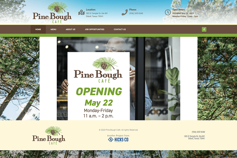 Pine Bough Café Website Design Screenshot