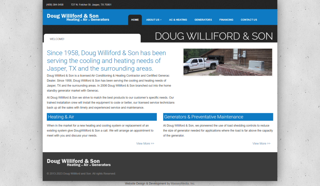 Williford & Son Website Design Screenshot - Homepage