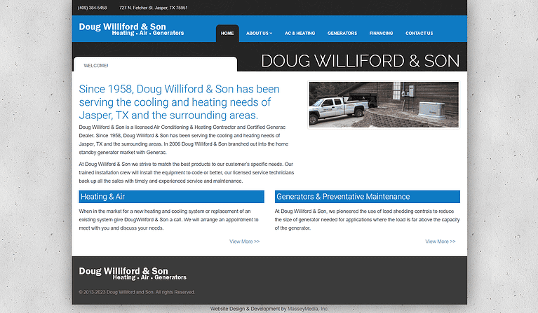 Williford & Son Website Design Screenshot - Homepage