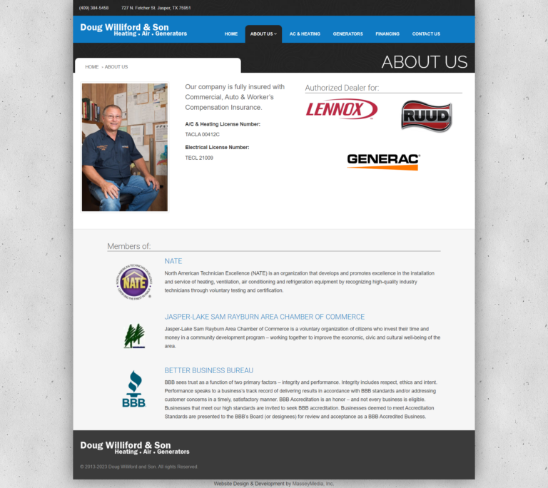 Williford & Son Website Design Screenshot - About Us