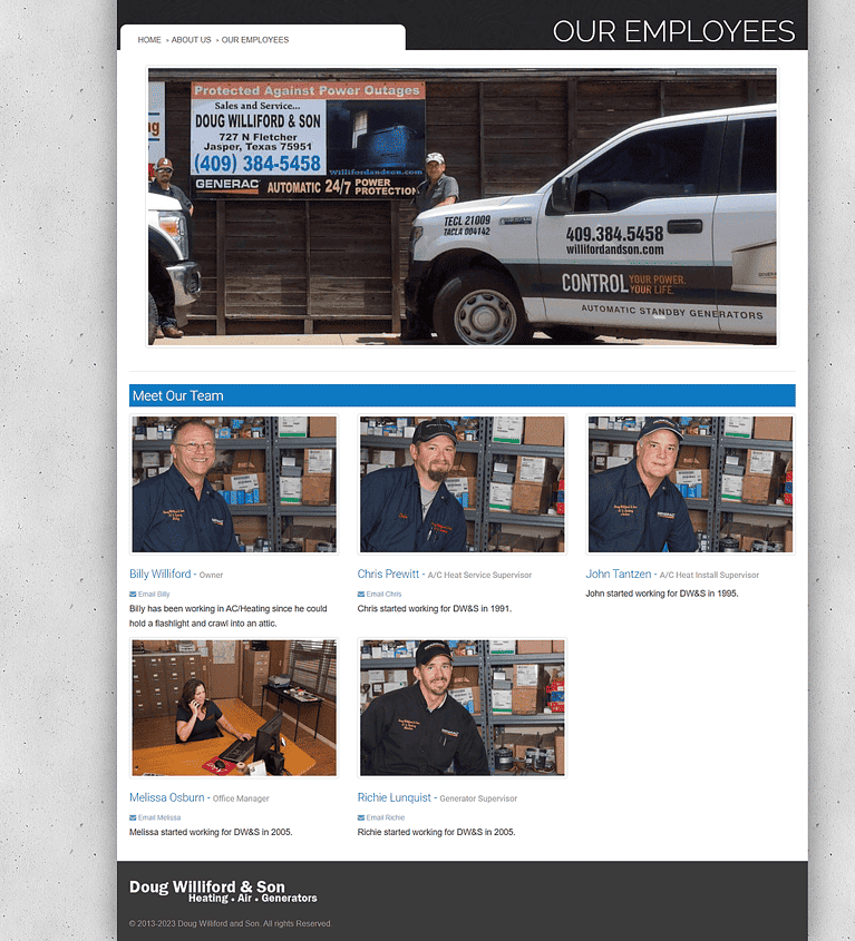 Williford & Son Website Design Screenshot - Employees