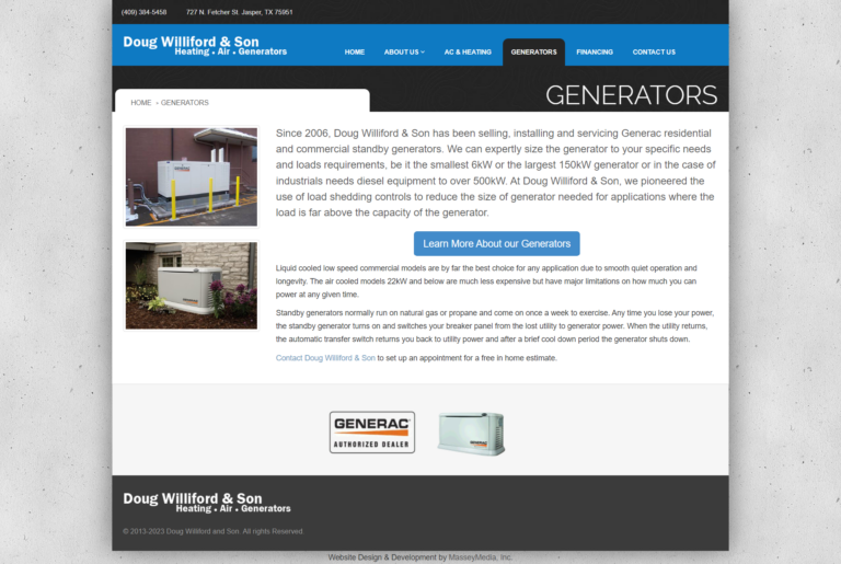 Williford & Son Website Design Screenshot - Generators