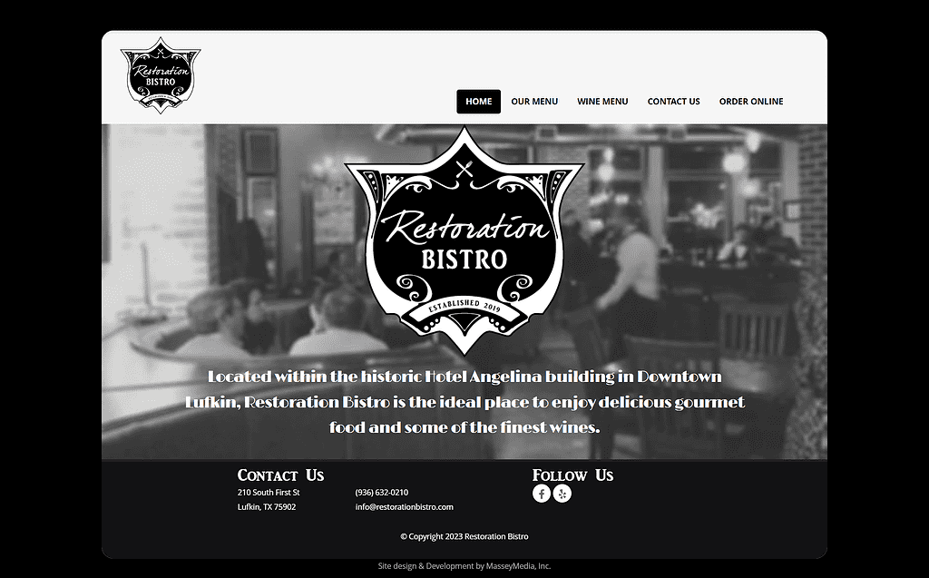 Restoration Bistro Website Design Screenshot - Homepage