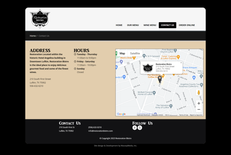 Restoration Bistro Website Design Screenshot - Contact Us