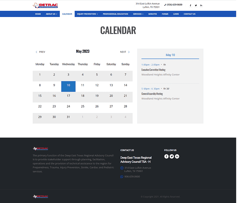 DETRAC Website Design Screenshot - Calendar