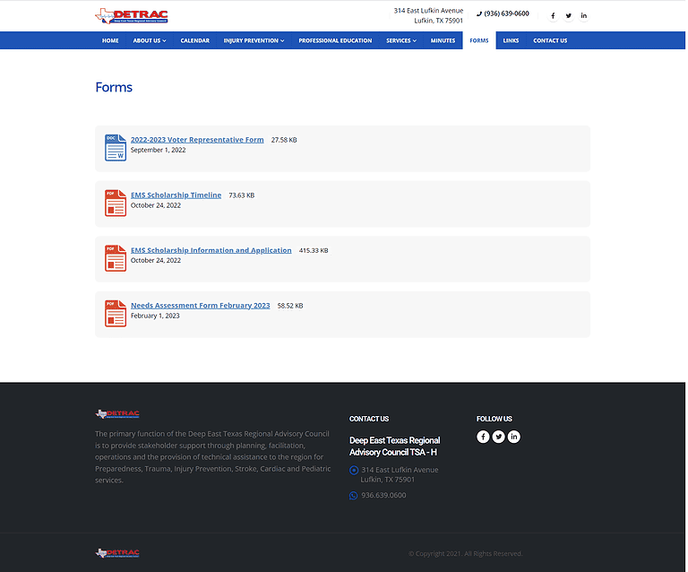 DETRAC Website Design Screenshot - Forms