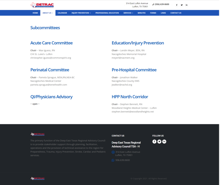 DETRAC Website Design Screenshot - Subcommittees