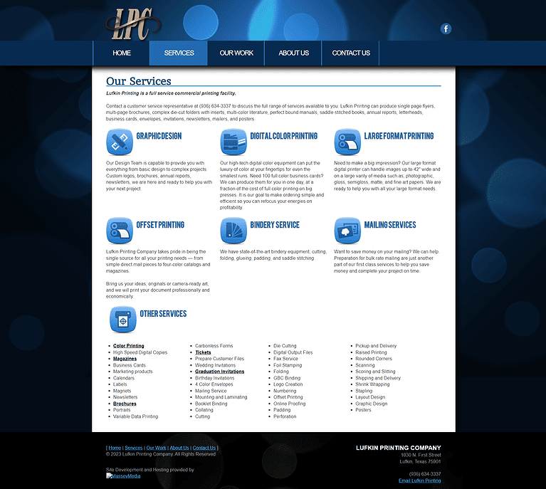 Lufkin Printing Website Design Screenshot - Our Services