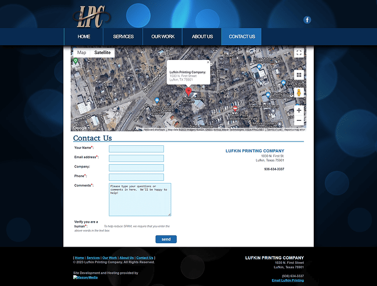 Lufkin Printing Website Design Screenshot - Contact Us