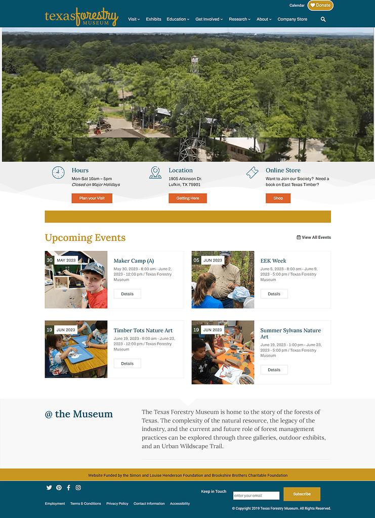 Texas Forestry Museum Website Design Screenshot - Homepage