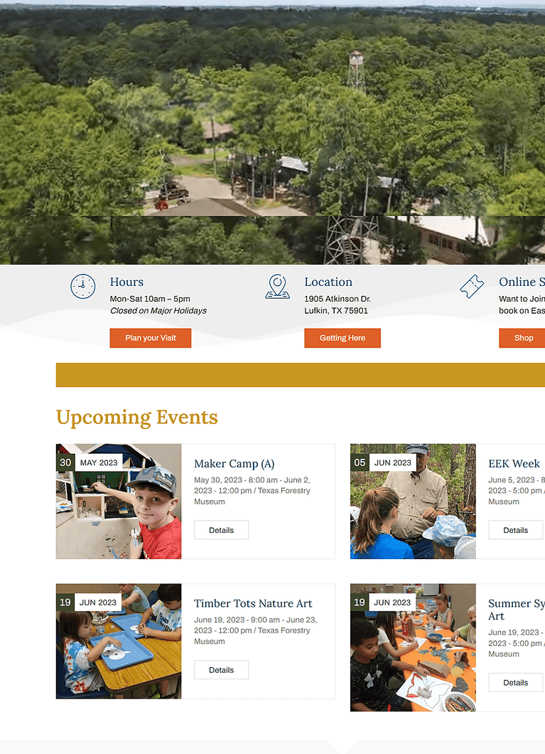 Texas Forestry Museum Website Design Screenshot - Homepage