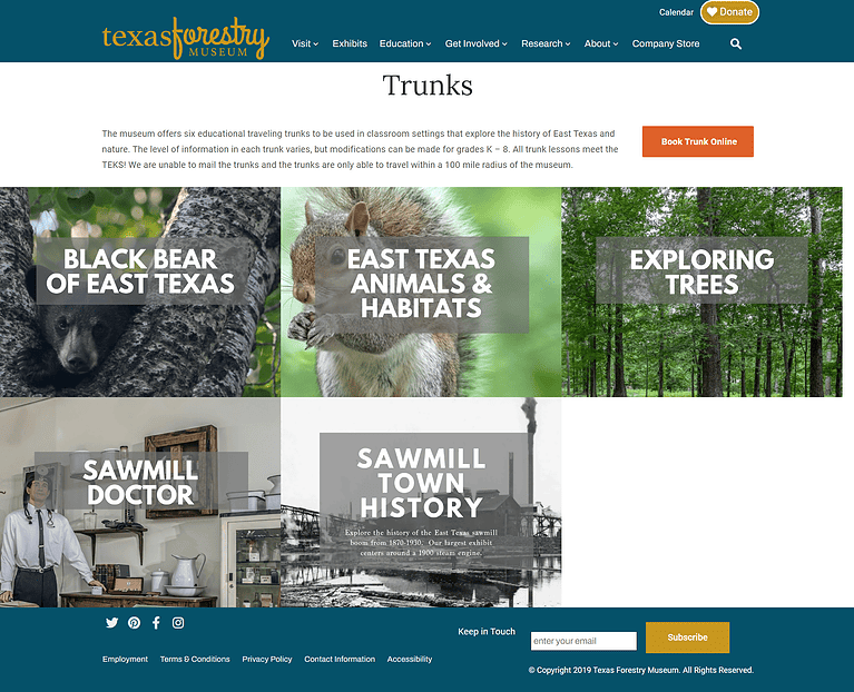 Texas Forestry Museum Website Design Screenshot - Trunks