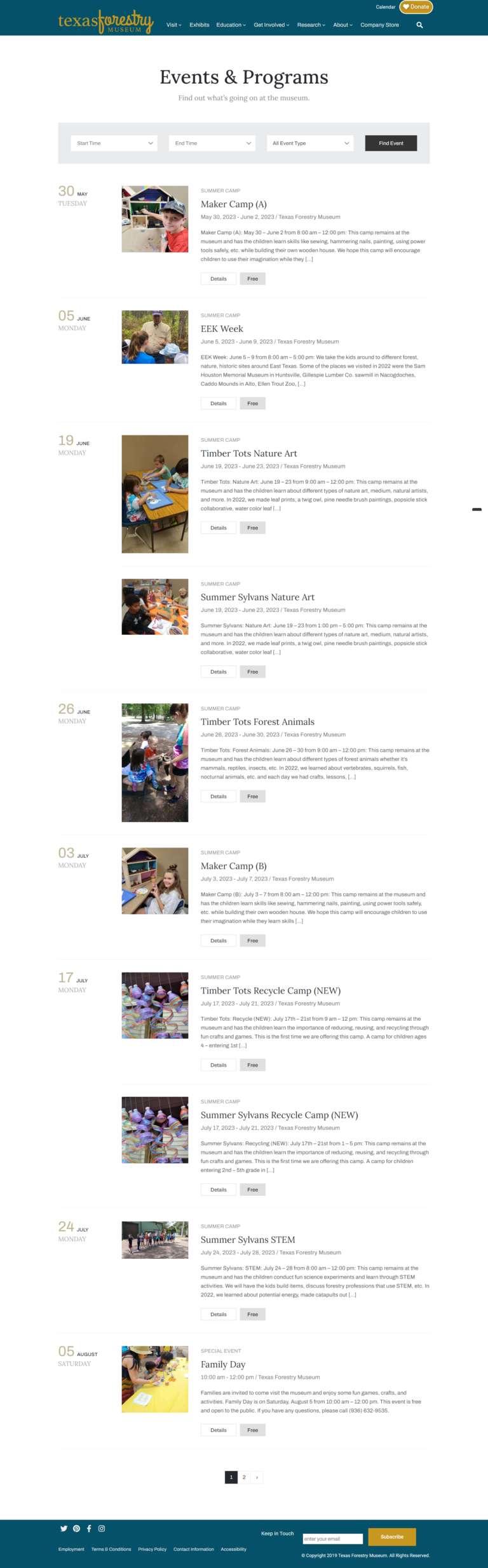 Texas Forestry Museum Website Design Screenshot - Events