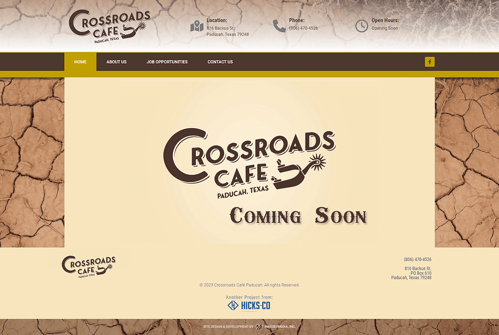 Crossroads Café Paducah Website Design Screenshot - Homepage