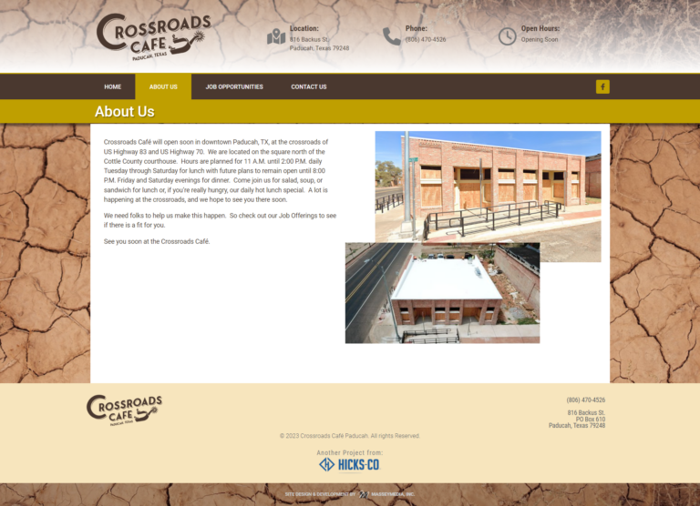 Crossroads Café Paducah Website Design Screenshot - About Us