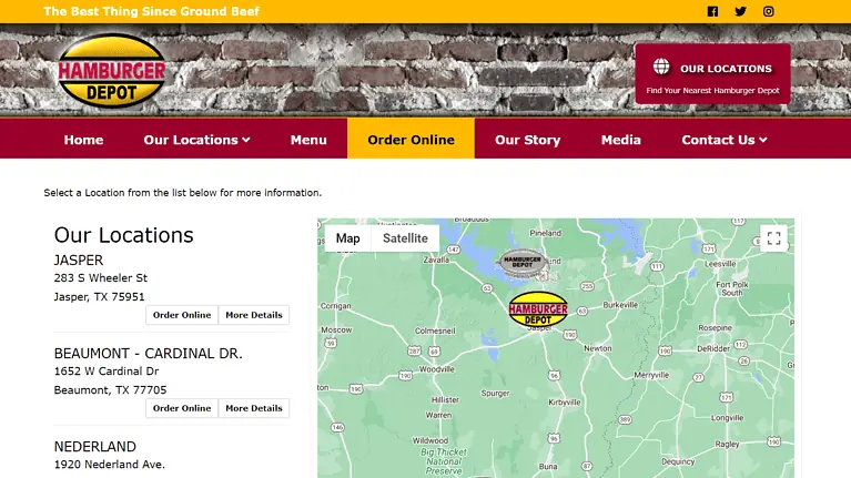 Hamburger Depot Website Design Screenshot