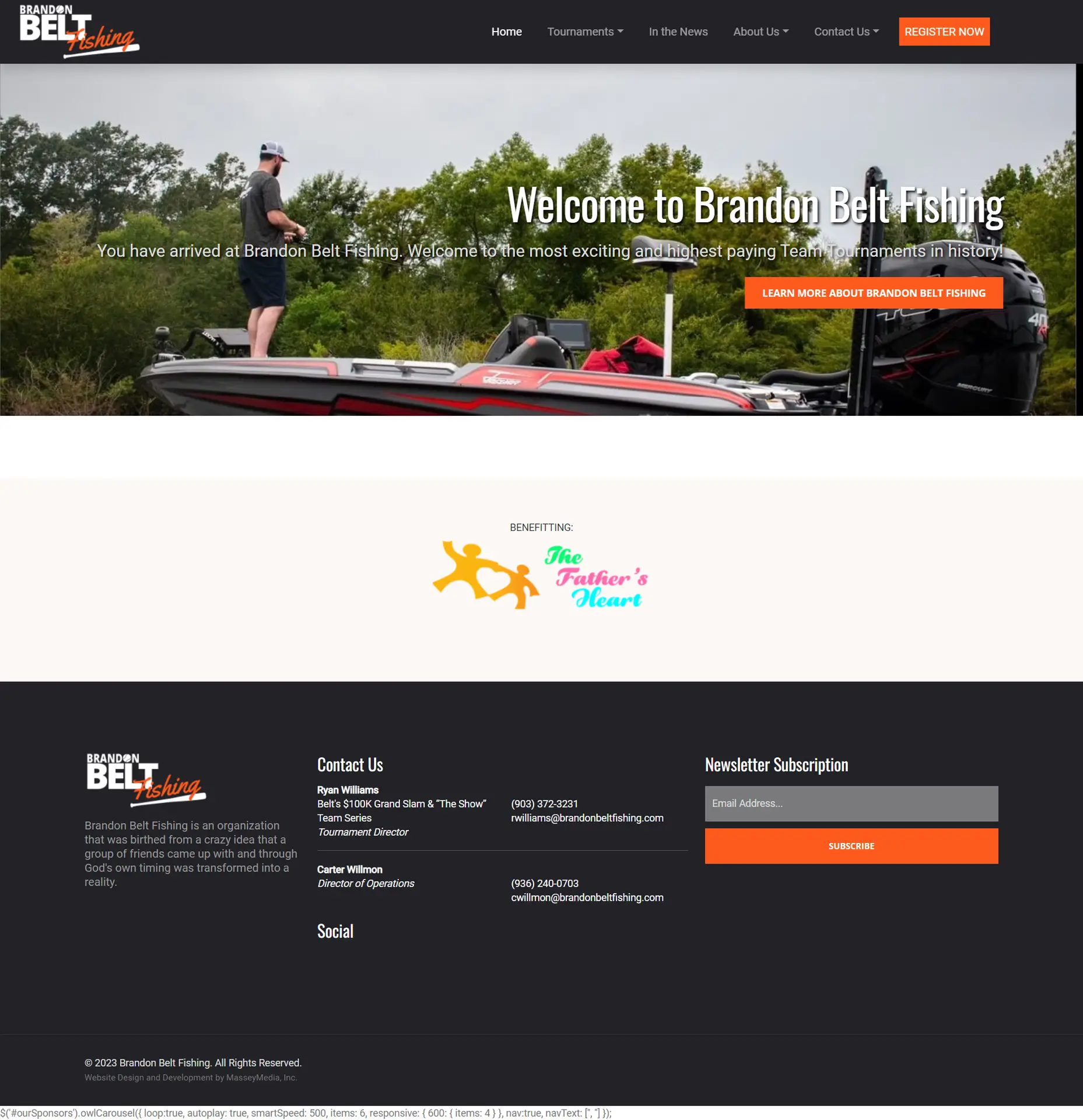 Brandon belt fishing website design screenshot - lufkin, tx website design - east texas website design
