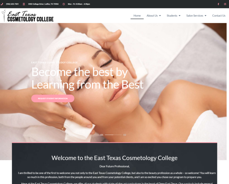 East Texas Cosmetology College Screenshot - Lufkin, TX - East Texas Website Design