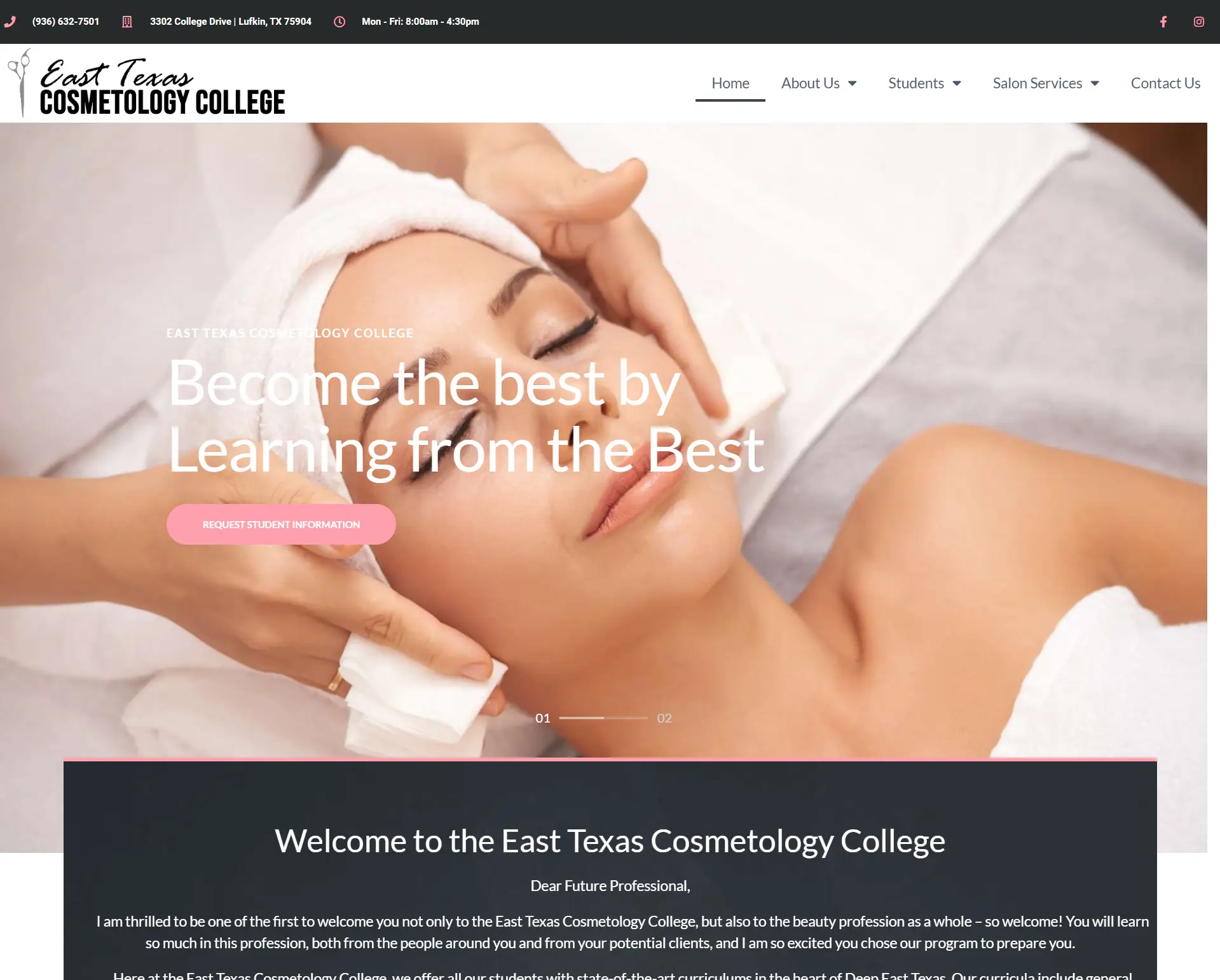 East texas cosmetology college screenshot - lufkin, tx - east texas website design