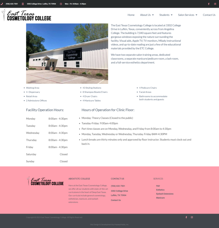 Website Design – East Texas Cosmetology College » MasseyMedia, Inc.