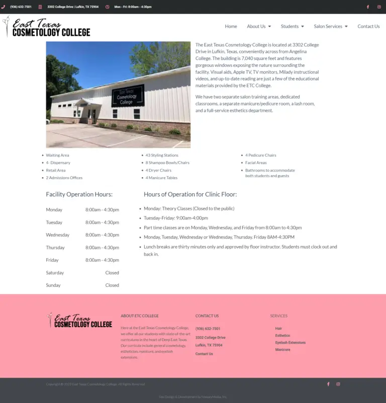 East Texas Cosmetology College Screenshot - Lufkin, TX - East Texas Website Design