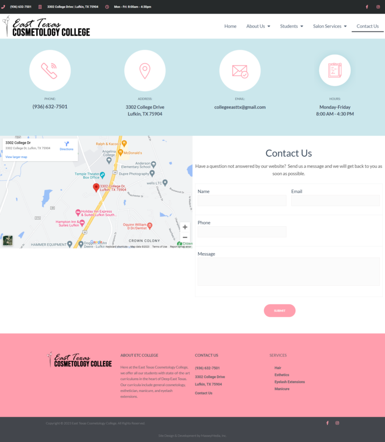 East Texas Cosmetology College Screenshot - Lufkin, TX - East Texas Website Design