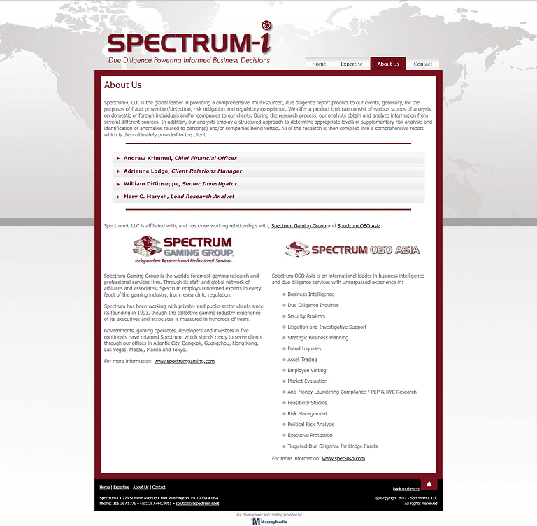 Screenshot of the Spectrum-i Website Design