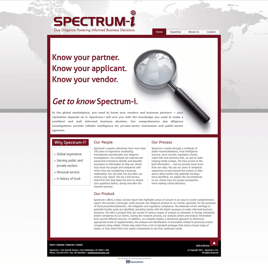 Screenshot of the Spectrum-i Website Design