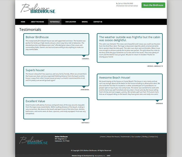 Bolivar Birdhouse website design screenshot - East Texas Website Design