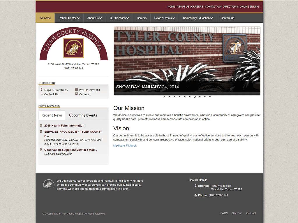 Tyler County Hospital website design screenshot - East Texas Website Design