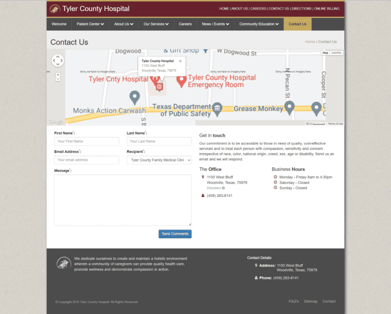 Tyler County Hospital website design screenshot - East Texas Website Design