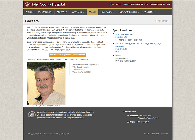 Tyler County Hospital website design screenshot - East Texas Website Design