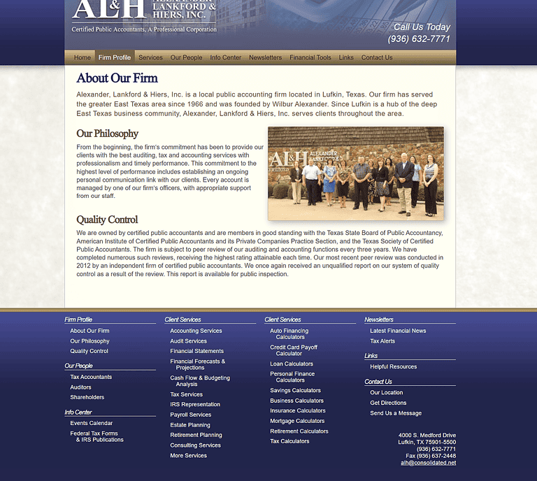 Alexander, Lankford & Heirs Website Design Screenshot - Lufkin, TX - East Texas Website Design - About our Firm