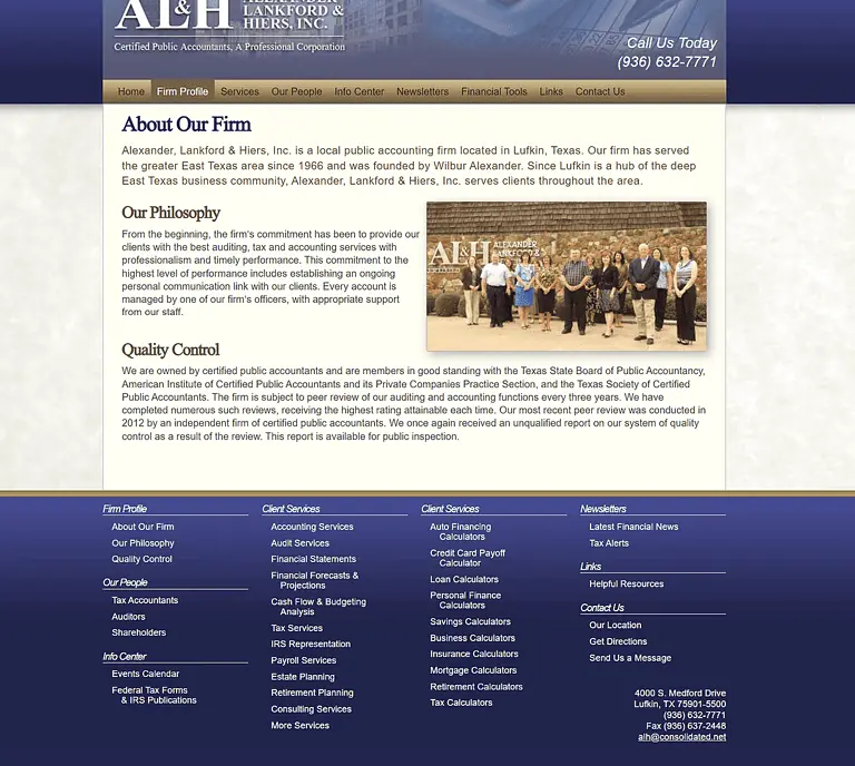 Alexander, Lankford & Heirs Website Design Screenshot - Lufkin, TX - East Texas Website Design - About our Firm