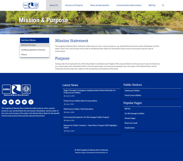 ANRA Website Design Screenshot - Mission Statement