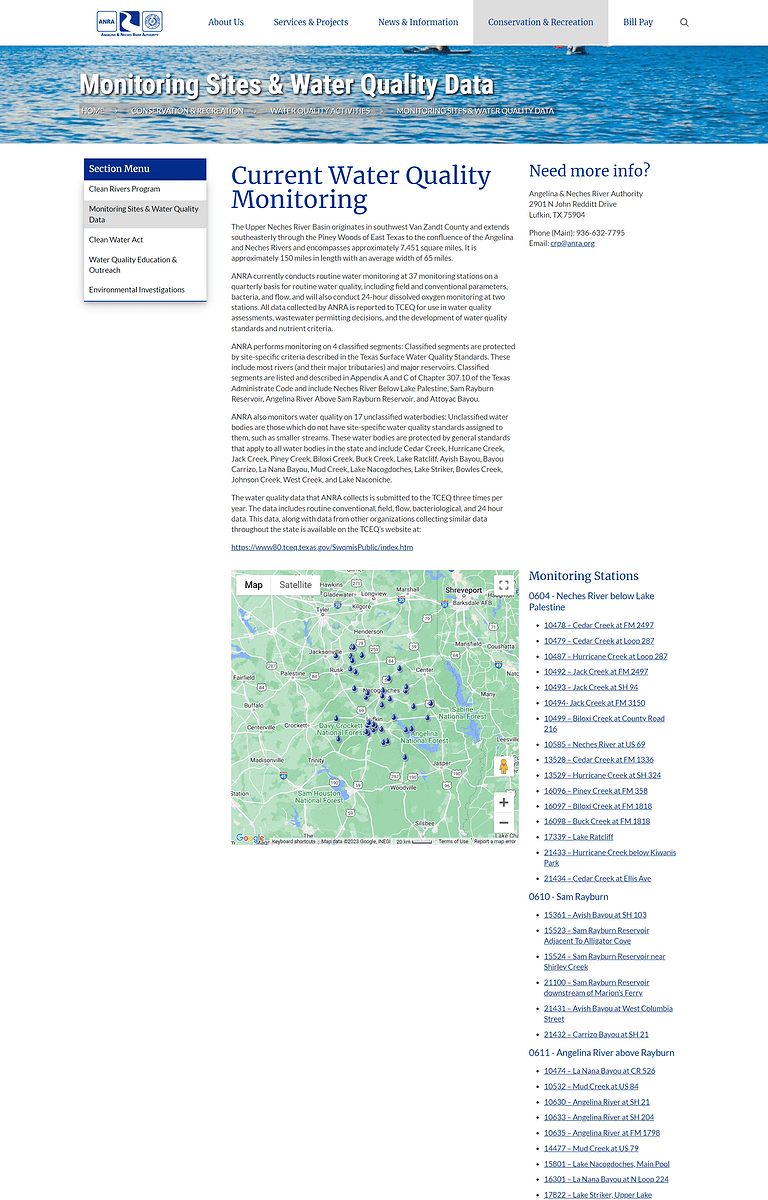 ANRA Website Design Screenshot - Water Quality Monitoring