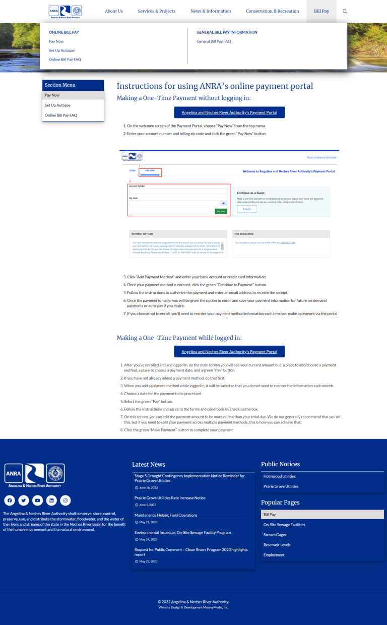 ANRA Website Design Screenshot - Payment Portal