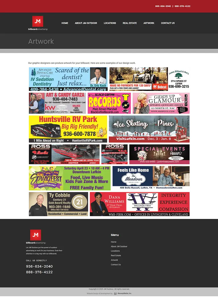 JM Outdoor Website Screenshot - Artwork Examples