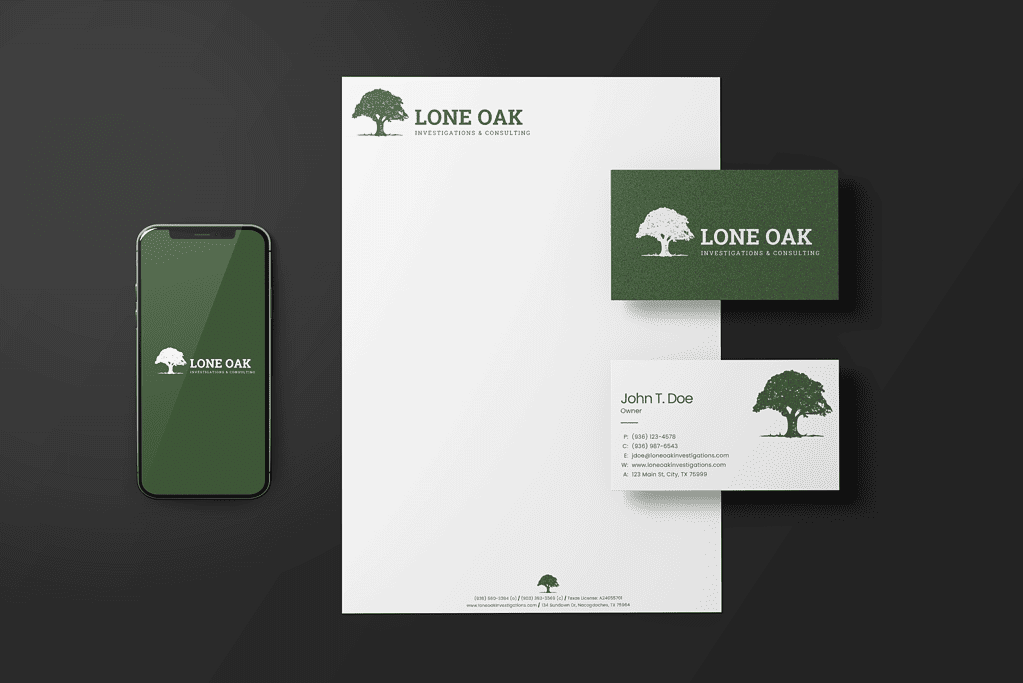 Lone Oak Investigations & Consulting Logo - Letterhead & Business Cards - East Texas Logo Design