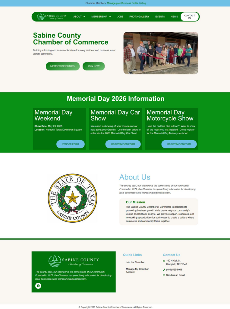 Sabine County Chamber of Commerce Screenshot