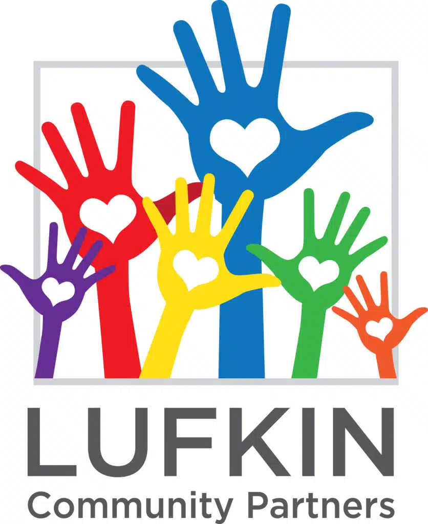 The logo MasseyMedia designed for Lufkin Community Partners, a nonprofit serving children and families in Angelina County: colorful raised hands inside a home.